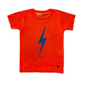 Aviator Nation Kids Orange T-Shirt with Blue Lightning Bolt - size 8